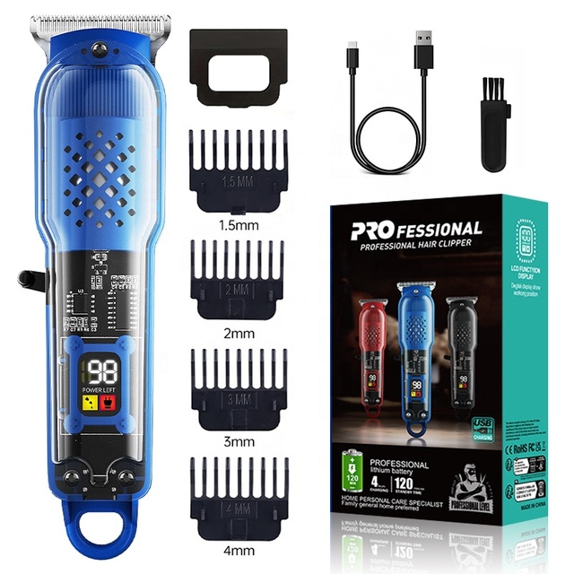 New Design Portable Blue Transparent Cordless Rechargeable Battery Tondeuse Cheveux Electric Mini Hair Trimmer Men