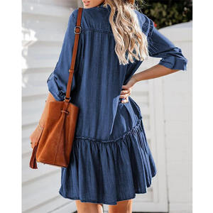 Chemise décontractée <span class=keywords><strong>en</strong></span> jean à manches longues et col <span class=keywords><strong>en</strong></span> V, mini-jupe courte d'été, Saias Faldas Jupe <span class=keywords><strong>En</strong></span> Robe <span class=keywords><strong>Jeans</strong></span> <span class=keywords><strong>Short</strong></span> Dress Pour Femme pour femmes - Product Image 3