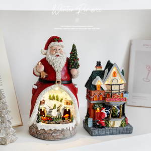 Nouvelle boîte à musique lumineuse en résine pour Noël, ornement Père Noël, bonhomme de neige, petite <span class=keywords><strong>maison</strong></span> en résine, décoration boule de Noël - Product Image 2
