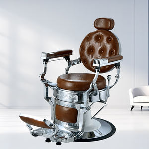 Silla reclinable de peluquero marrón resistente, marco de silla galvanizada de cuero, silla de estilo de peluquería de aluminio - Product Image 1