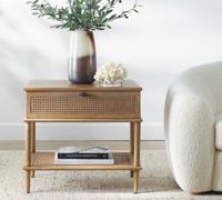Table d'angle moderne en bois massif et rotin pour le salon
