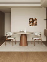 Table à manger moderne en dalle de pierre finition noyer - Forme ronde - Écologique et durable - 4 places - Pour la maison, les appartements et les hôtels
