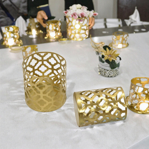 High Quality Handmade Gold Pillar Candle <b>Holder</b> Hollowed-out <b>Tealight</b> <b>Holder</b> Christmas Iron Candlestick <b>Holder</b> Home Decoration - Product Image 2