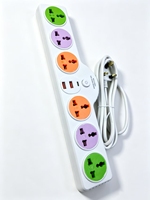 Multiprise colorée avec câble de 2 m, ports de charge Type-C et USB-A, interrupteur unique