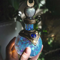 Flacon en verre décoratif en résine cristalline, bleu rose lumineux, pour cosplay, flacon de potion magique, flacon mystique en cristal de lune