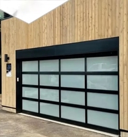 Porte de garage sectionnelle en fer galvanisé, double vitrage, aluminium noir, sans cadre, givré, résistant aux ouragans, coupe-vent, pour entrepôt extérieur