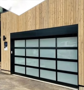 Porte de garage sectionnelle en fer galvanisé, double vitrage, aluminium noir, sans cadre, givré, résistant aux ouragans, coupe-vent, pour entrepôt extérieur - Product Image 2