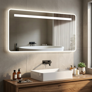 Miroir de salle de bain encadré en alliage d'aluminium, tendance 2025, moderne, rectangulaire, éclairé par LED, interrupteur tactile, montage mural, style européen - Product Image 3