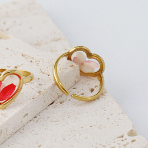 Bague Cœur en Fleurs Séchées Véritables, Plaqué Or, Acier Inoxydable, Bijou en Résine Incrustée, Mode Femme, Souvenir de Mariage, Cadeau, Vente en Gros - Product Image 6