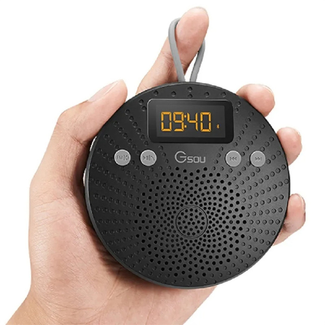 IPX5 Waterproof Battery Plastic Boat Stone 1000 Mini Home Office Shower Speaker with Suction Cup FM AUX-IN Alarm Clock Hook