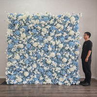 Mur de fleurs artificielles en soie bleu et blanc 8x8 pieds pour décoration de mariage, toile de fond décorative en roses artificielles, vente en gros