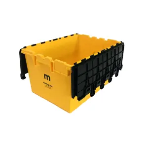 Geri dönüşümlü 70L istiflenebilir Tote kutusu Nestable plastik hareketli kutular depolama kasaları kapaklı ağır ekli kapak kasaları
