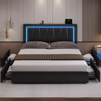 King-Size-Bettgestell, Plattformbett mit 4 Schubladen, LED-Beleuchtung, USB- und Typ-C-Anschluss
