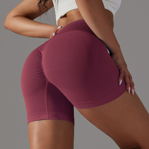 Shorts de sport côtelés sans couture pour femmes, taille haute, effet push-up, pour le yoga et la course à pied, coupe ajustée, vente en gros - Product Image 4