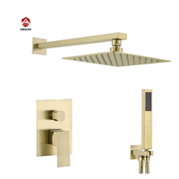 Ensemble de douche mitigeur dissimulé or brossé, robinet de douche de 10 ou 12 pouces, robinets de douche de pluie à montage mural pour la salle de bains