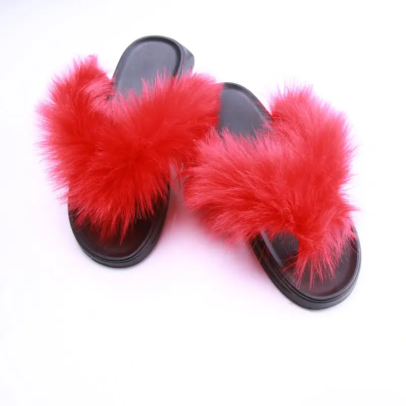 wholesalewomen extra raccoon fur sandals chunky sleepers bulk Flip-Flops Slippers