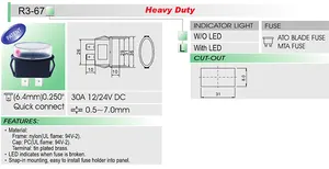 Manufacturer Directly Supplied Taiwan SCI New R3-67 Fuse Holder With Indicator Light Transparent Cover DC 30A 12V 24V