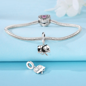 Pendentif Charme Panda Mignon en Argent Sterling 925 Plaqué Platine pour Bracelet DIY, Cadeau d'Anniversaire, Motif Ganku Dormant sur Bambou - Vente en Gros - Product Image 4