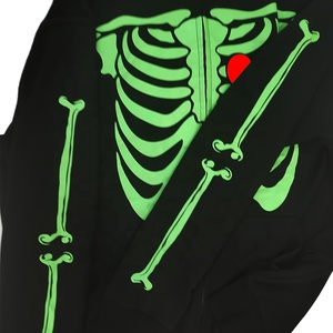 Logo personalizzato Y2k Glow in the Dark Pullover oversize in pile di cotone nero foderato di seta Full Zip up felpe con cappuccio taglie forti da uomo - Product Image 5