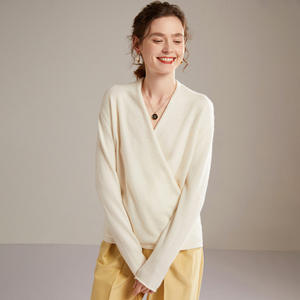 Maglione invernale con scollo a V <span class=keywords><strong>in</strong></span> <span class=keywords><strong>Cashmere</strong></span> con polsini arrotolati semplice maglione a fondo lavorato a maglia da <span class=keywords><strong>donna</strong></span> - Product Image 5