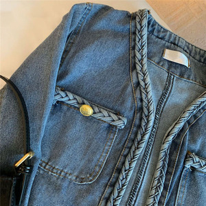 Cappotti da donna 2022 primavera autunno Casual <span class=keywords><strong>Cardigan</strong></span> Multi tasche manica lunga sfilacciati giacche in Denim <span class=keywords><strong>blu</strong></span> lavato - Product Image 3