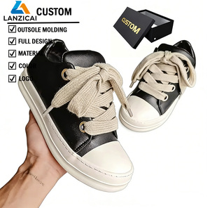 Chaussures de marche décontractées en cuir véritable avec lacets épais et logo personnalisé, chaussures de skate pour hommes, chaussures de sport personnalisées - Product Image 1