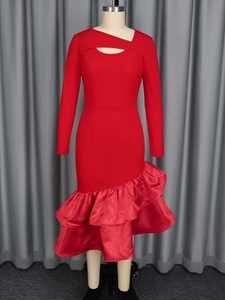 <span class=keywords><strong>Robe</strong></span> de soirée sirène asymétrique à manches longues et ourlet irrégulier avec découpes, modèle AM050826 - Product Image 5