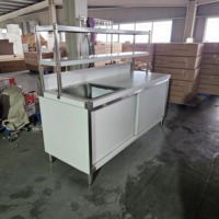 Équipement de restauration commerciale Buffet Évier de cuisine Table Évier en acier inoxydable avec étagère supérieure et porte coulissante