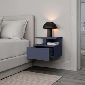 Mesita de Noche Flotante Kronos Azul con 1 Cajón y Estante Abierto, Almacenamiento de Pared para Dormitorio - Product Image 4