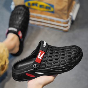 Men's Black EVA <b>Slide</b> Sandals Breathable Casual Summer Shoes Open Toe <b>Slip</b>-On Design Red Logo Detail - Product Image 4