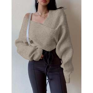 <b>Cropped</b> One Shoulder Batwing <b>Sweater</b> Women's Knit Top <b>White</b> - Product Image 1