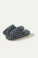 Chaussons d'intérieur à bout ouvert motif damier, en tissu doux, semelle en caoutchouc antidérapante, vente en gros, personnalisation possible
