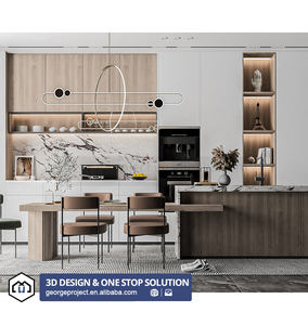 Proyecto de Apartamento Francés, Muebles de Cocina Modernos Completos, Juego de Muebles de Cocina con Acabado Blanco Brillante y <span class=keywords><strong>Isla</strong></span> - Product Image 1