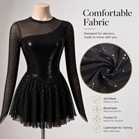 Robe de travail pour patinage artistique pour femme, à manches longues, en maille à strass et paillettes, en fibre de polyester antibactérienne, cinq couleurs unies, Ice