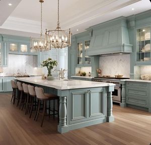 Đánh giá hàng đầu tủ bếp ánh sáng sang trọng màu xanh màu rắn tủ bếp gỗ với đảo - Product Image 2