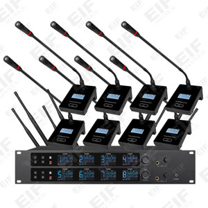 ระบบไมโครโฟนไร้สาย UHF ระดับมืออาชีพ BD-68 แบบ 1 ต่อ 8, ไมโครโฟนแบบมือถือและแบบติดตัวสำหรับการประชุมคาราโอเกะและการถ่ายทอดสดที่สามารถเปลี่ยนได้ - Product Image 4