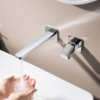 Robinet de lavabo mural moderne de style nouveau, couleur chrome, 2 trous, mitigeur à poignée unique, cartouche céramique intégrée