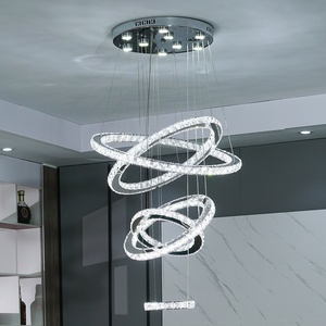 US Warehouse lampu gantung Hotel kustom lampu gantung berkabel kristal 5 lingkaran <span class=keywords><strong>Chandelier</strong></span> - Product Image 2