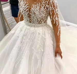 S0797Y 2026 Nuovo Abito da Sposa di Lusso di Alta Gamma Africa Heavy Industry con Scollo a V, Maniche Lunghe, Perline, Pizzo e Strascico, <span class=keywords><strong>Taglie</strong></span> <span class=keywords><strong>Forti</strong></span> - Product Image 3