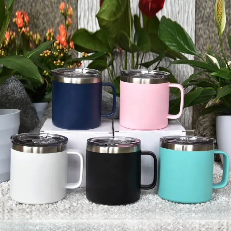 14oz Wholesale colors multicolor Double Wall Insulated Leak Proof lids Stainless Steel Powder Coating Office Mug Water Cups
