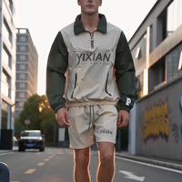 Herren Colorblock Halbreißverschluss-Windbreaker mit Kragen & Shorts 2-teiliger Sommer-Streetwear-Trainingsanzug