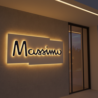 Letrero con Logotipo 3D Retroiluminado por LED de Acero Inoxidable Personalizable de la Marca SJ, Resistente al Agua, DC 12V, Regulable, 6000K, Luz Diurna, CRI80, para Interiores