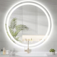 Miroir de salle de bain intelligent rond mural moderne à écran tactile, anti-buée, écologique, avec cadre métallique et verre éclairé par LED