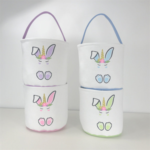 Panier à œufs en toile de coton avec impression de lapin, sacs de chasse aux œufs, sacs à bonbons mignons, cadeaux de Pâques, sacs à friandises - Product Image 2
