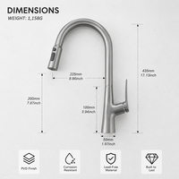 Robinet de cuisine moderne gris bronze laiton avec douchette extractible à levier unique et cartouche céramique, montage sur plan, luxe
