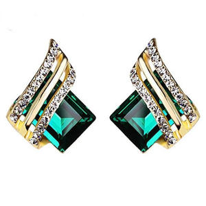 Pendientes de cristal verde dorado con forma geométrica de princesa, joyería de moda con diamantes de imitación para mujer, para fiesta - Product Image 1