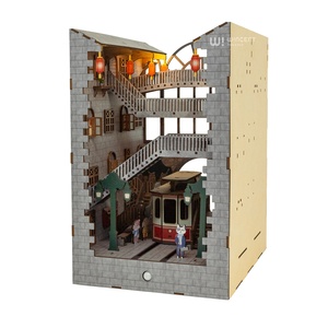 Kit de <span class=keywords><strong>puzzle</strong></span> 3D en bois DIY pour niche à livres, maison miniature, insert de bibliothèque, diorama LED de station de tram, cadeau artisanal, loisir pour adultes - Product Image 4