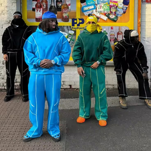 Streetwear de survêtement de sport pour hommes, en coton uni, à points contrastés lourds personnalisés - Product Image 3