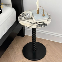 Table basse en bois massif avec marbre Calacatta Violet, design moderne et minimaliste, sur mesure, pour salon, hôtel, bar, par Yushi Group