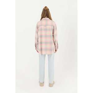 เสื้อเชิ้ตผ้าสักหลาดลายสก๊อตสีชมพู ผู้หญิง ติดกระดุม สไตล์วินเทจลำลอง ใส่ได้ทุกวัน - Product Image 5